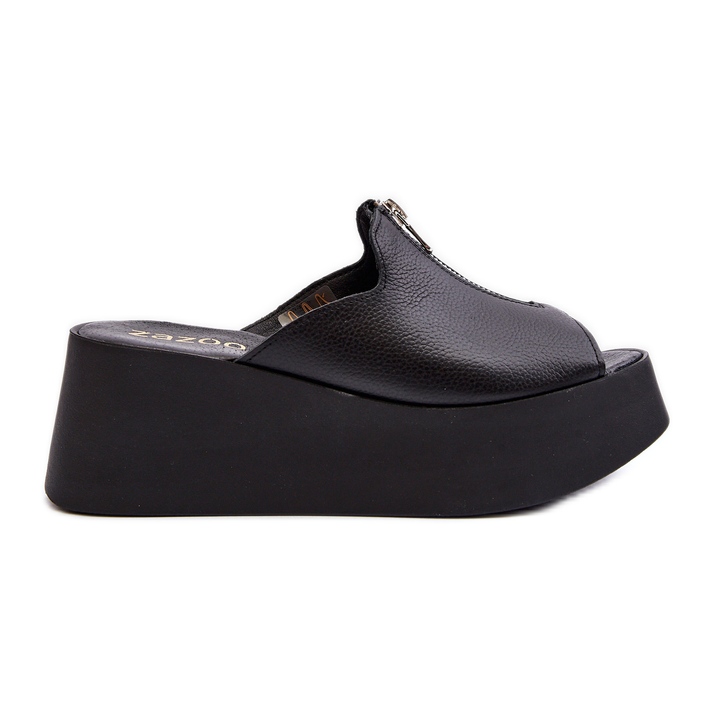 Zazoo 2916 Women's Flip-Flops On A Massive Platform With A Zipper, Black