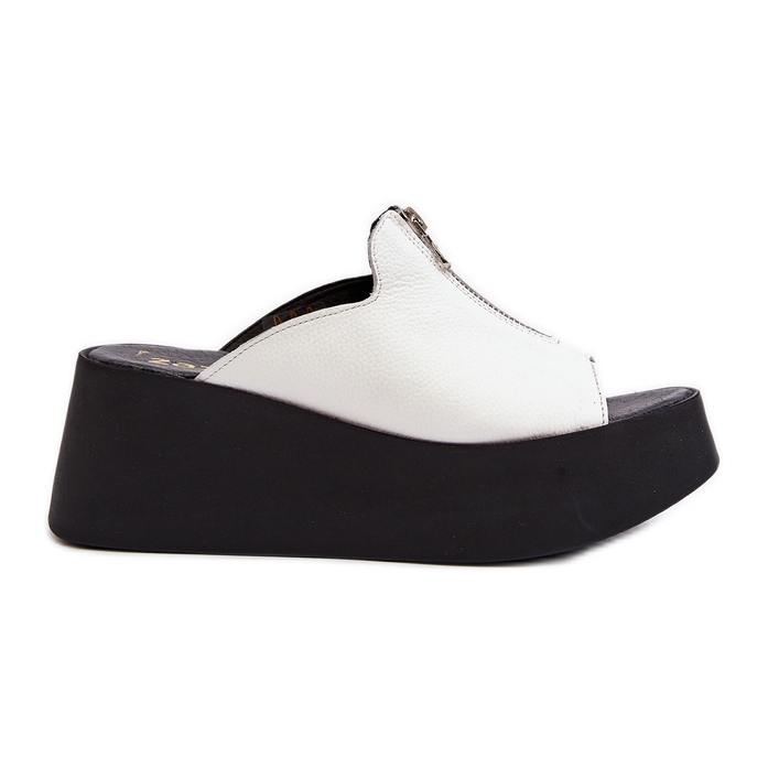 Zazoo 2916 Women's Flip-Flops On A Massive Platform With A Zipper, White