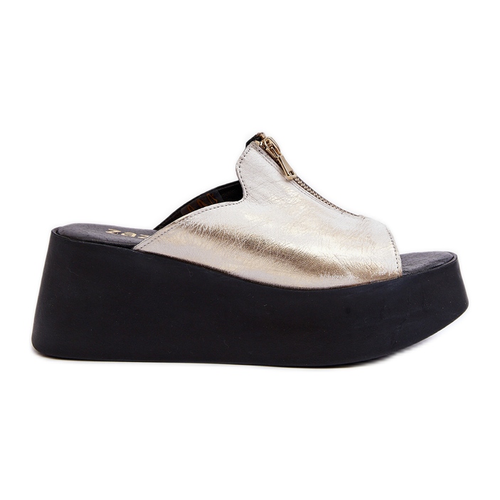 Zazoo 2916 Women's Flip-Flops On A Massive Platform With A Zipper, gold golden