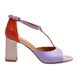 Leather Sandals on a High Heel Laura Messi 2759 Purple