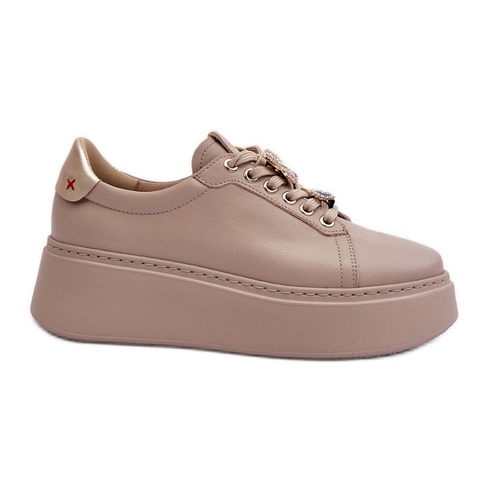 Women's Leather Sneakers With Decorations CheBello 4292 Beige