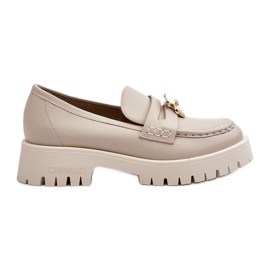 Leather Shoes Moccasins With Teddy Bear CheBello 4291 Light Beige