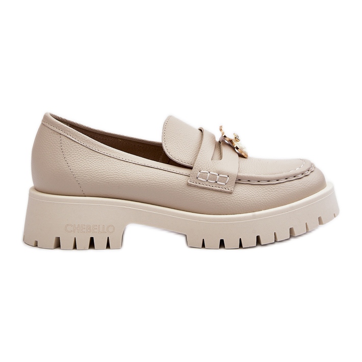 Leather Shoes Moccasins With Teddy Bear CheBello 4291 Light Beige