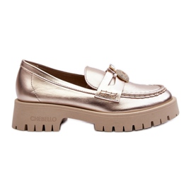 Leather shoes, moccasins with CheBello 4291 gold decoration golden Leather shoes, moccasins with CheBello 4291 gold decoration golden