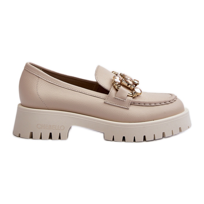 Women's Leather Moccasins With Decoration CheBello 4369 Beige