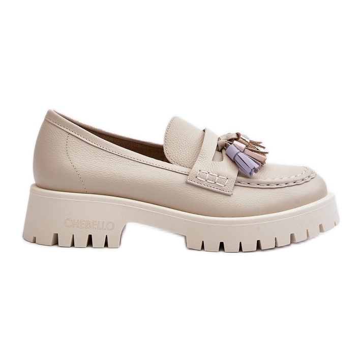 Women's Leather Loafers with Fringes CheBello 3096 Beige Women's Leather Loafers with Fringes CheBello 3096 Beige