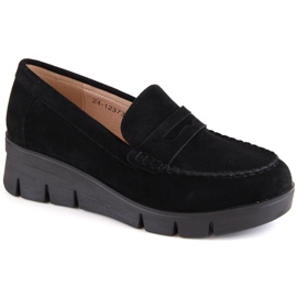 Suede women's shoes, wedge moccasins, black Potocki SZ12373