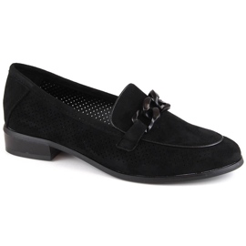 Women's suede openwork high-heeled shoes, black Potocki SZ12052
