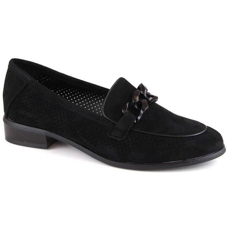 Women's suede openwork high-heeled shoes, black Potocki SZ12052