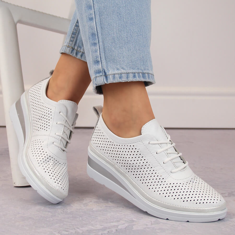 Women's Leather Sports Wedge Shoes White Sokolski