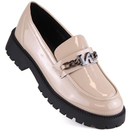 Beige women's patent heel and platform moccasins Vinceza 62121