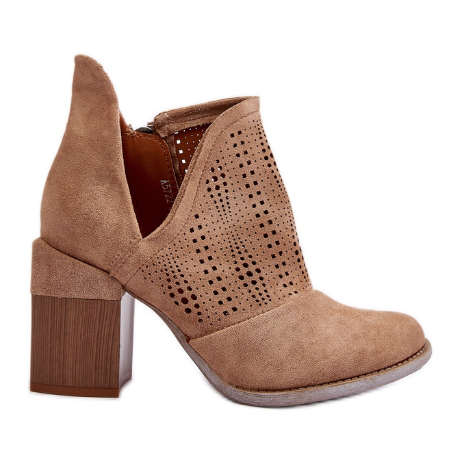 Women's Openwork Ankle Boots on a High Heel Beige Niartima