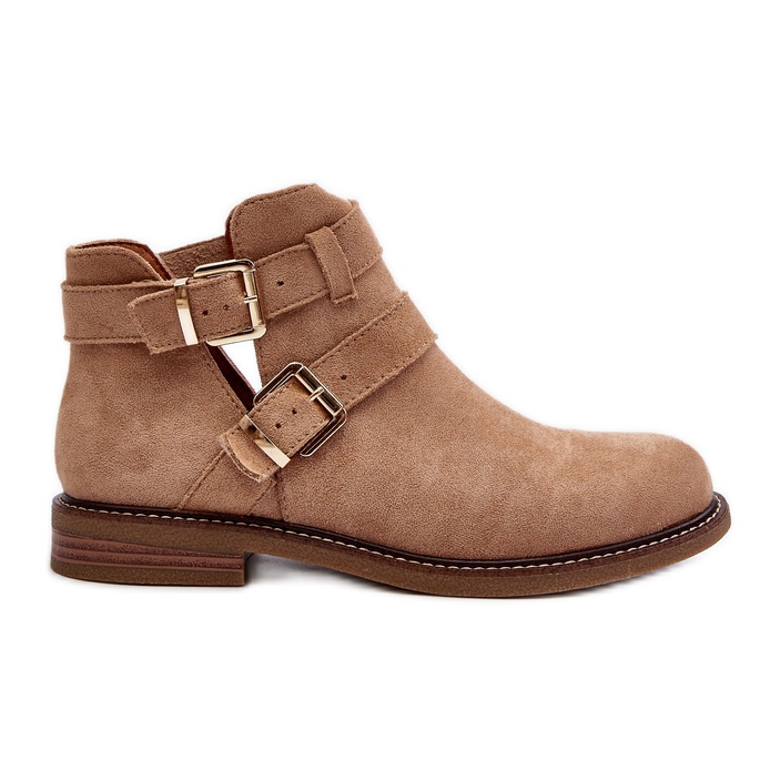 Women's Flat Boots With Straps Beige Melviana