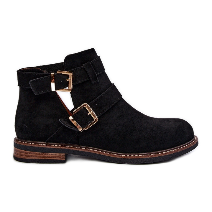 Women's Flat Boots With Straps Black Melviana