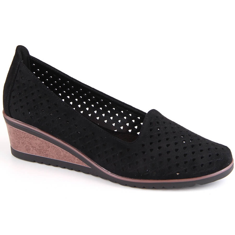 Women's suede openwork wedge shoes, black Potocki SZ12306