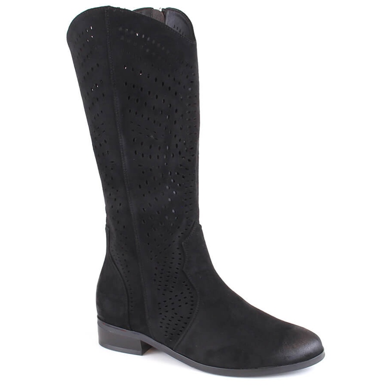 Women's suede openwork boots, black, Vinceza 58237 Women's suede openwork boots, black, Vinceza 58237