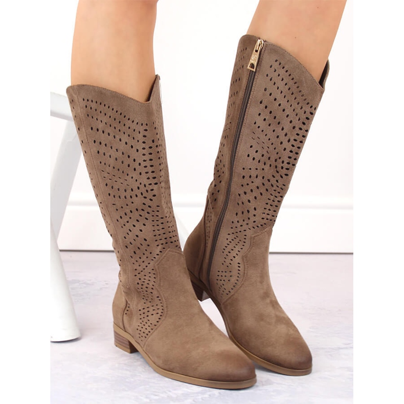Women's suede openwork boots, brown, Vinceza 58237