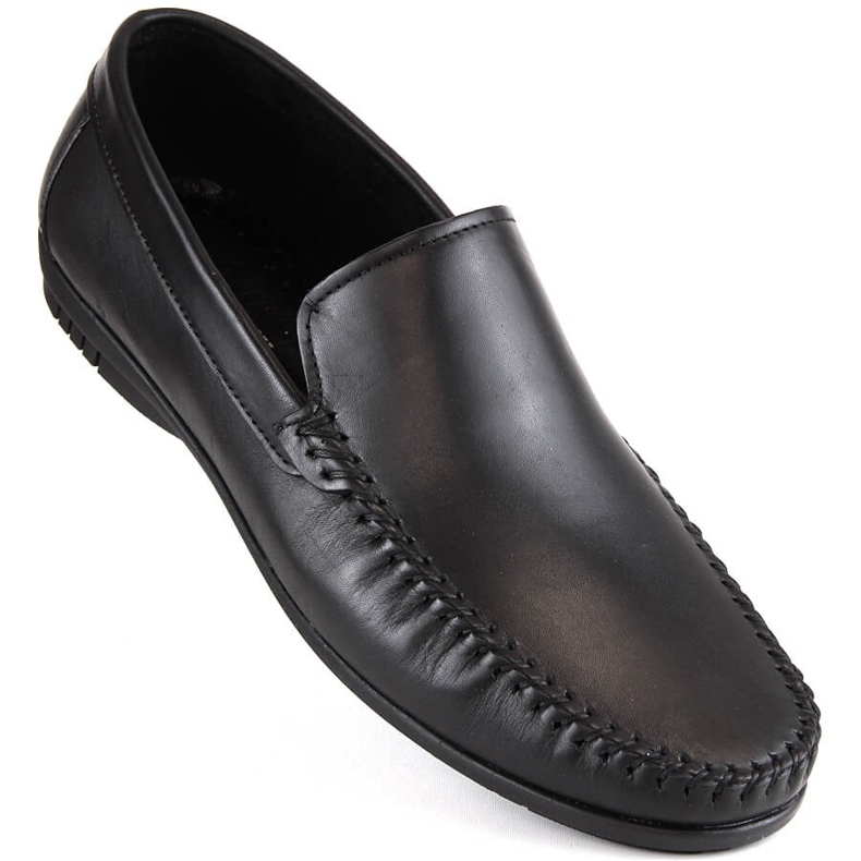 Leather men's shoes, black moccasins, T.Sokolski W1401-1
