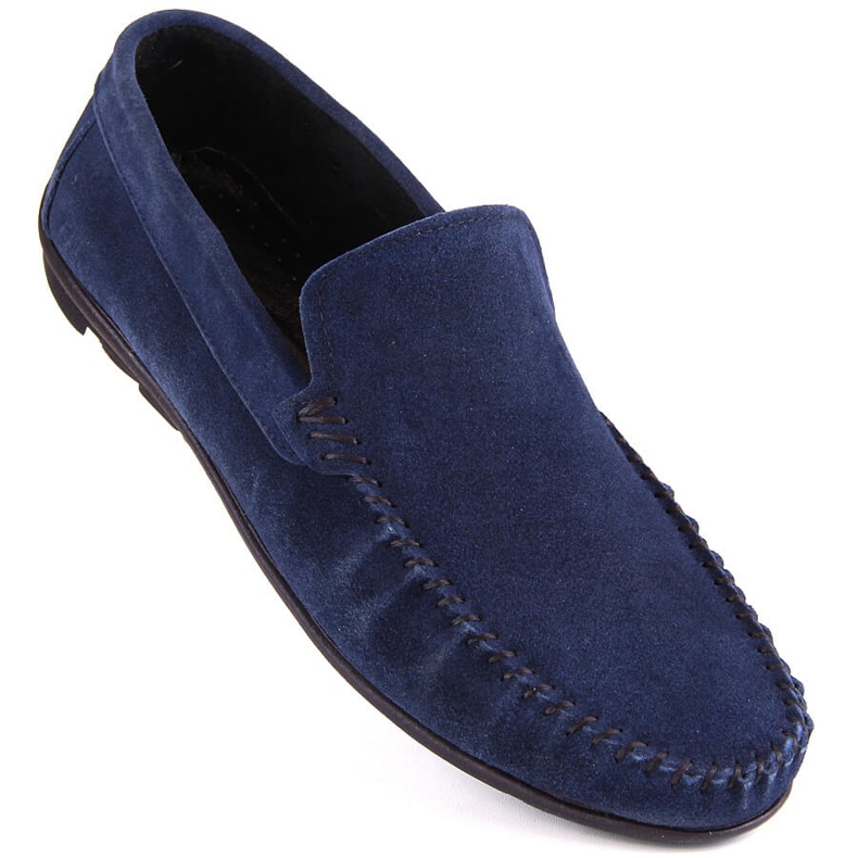 Leather suede shoes for men, navy blue moccasins T.Sokolski W1401-2