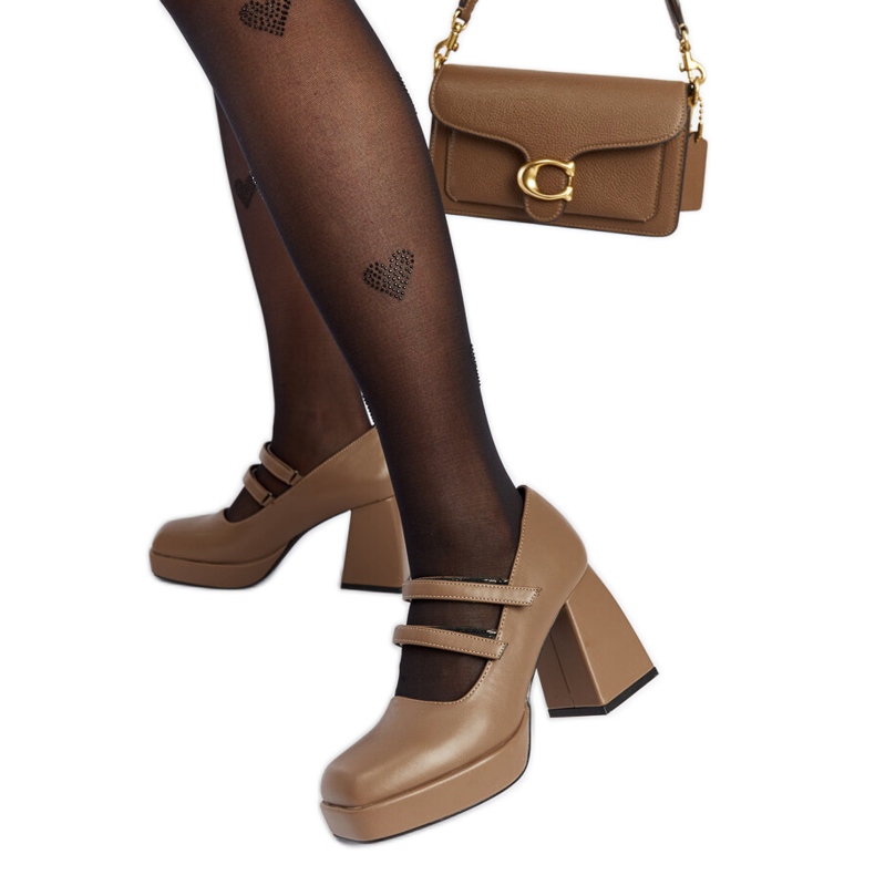 Cher brown pumps with a massive block heel