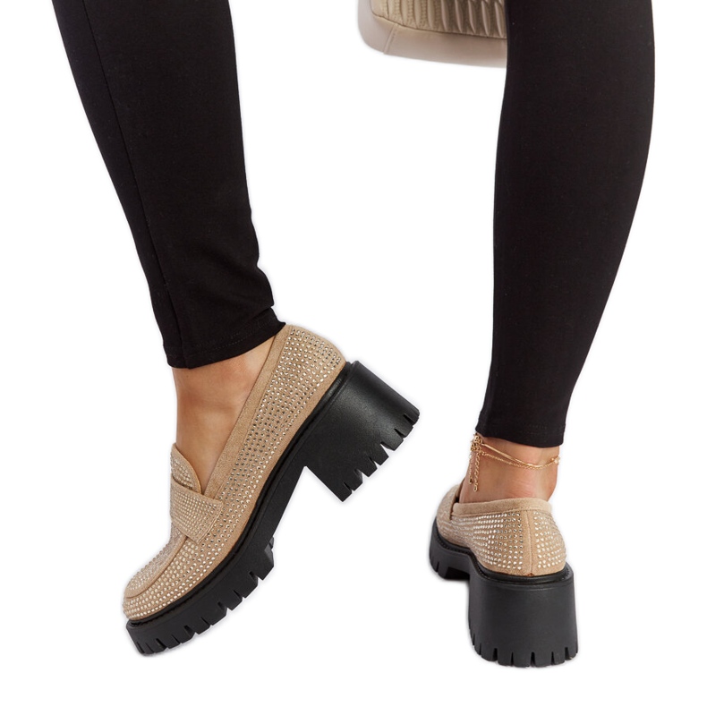 Beige moccasins with a massive heel from Parent