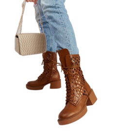 Brown openwork high-heeled boots from Visalia