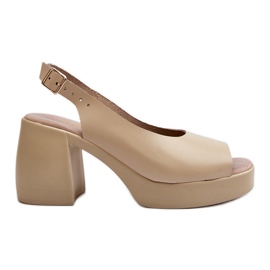 Zazoo 40376 Beige Leather Sandals with Massive High Heels