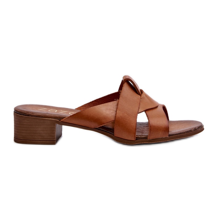 Zazoo 40236 Women's Leather Slippers with Low Heels Brown