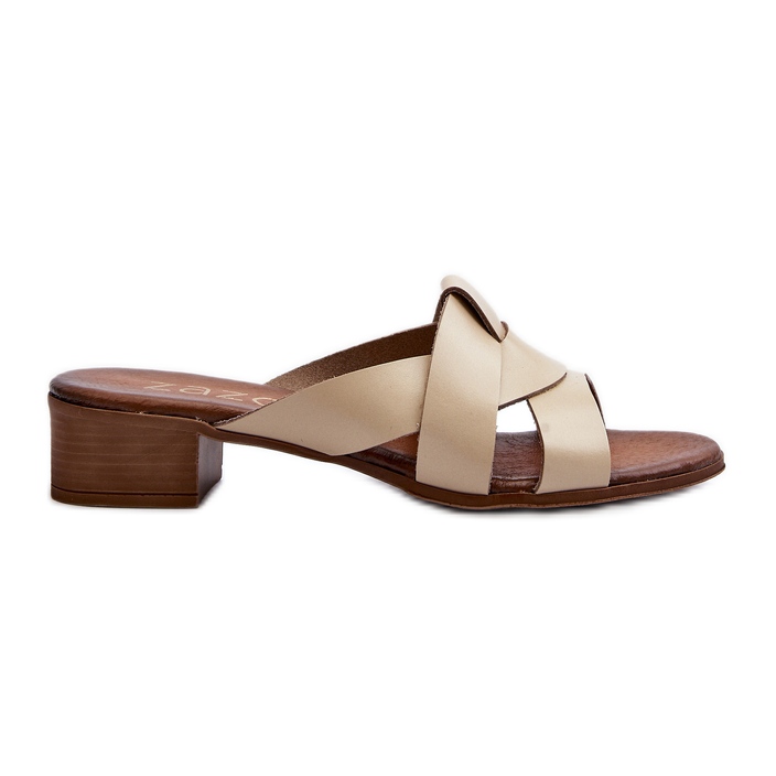 Zazoo 40236 Women's Leather Slippers with a Low Heel, Beige