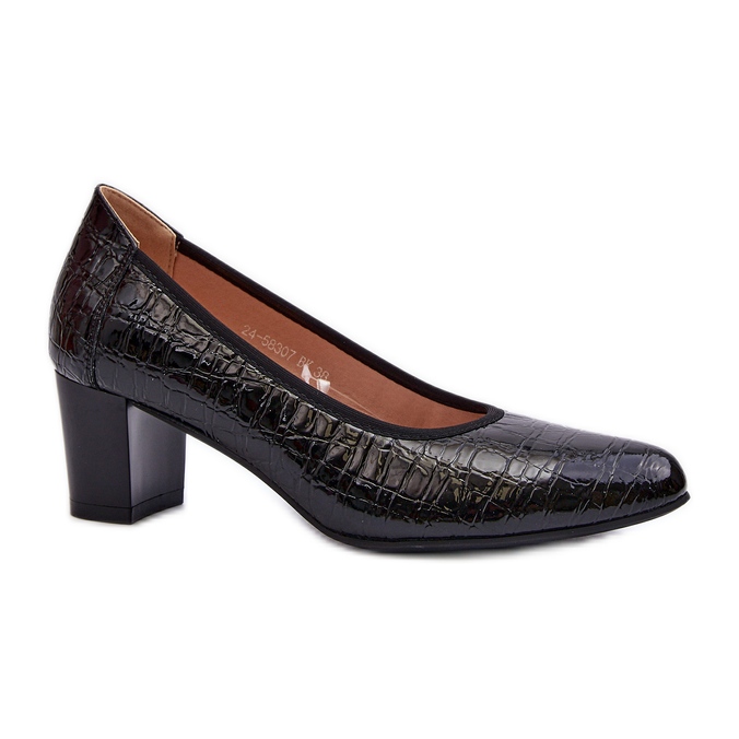 Vinceza Patent Pumps With Black Zinnia Embossing