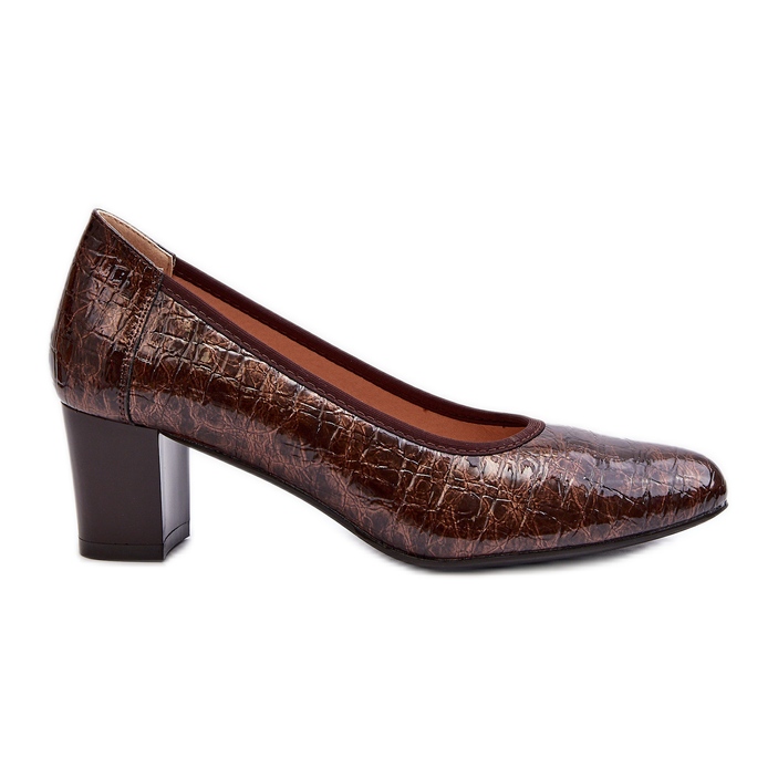 Vinceza Patent Pumps With Embossed Brown Zinnia