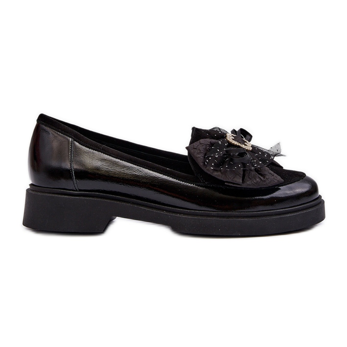 Women's Patent Leather Moccasins With a Bow Laura Messi 2786 Black