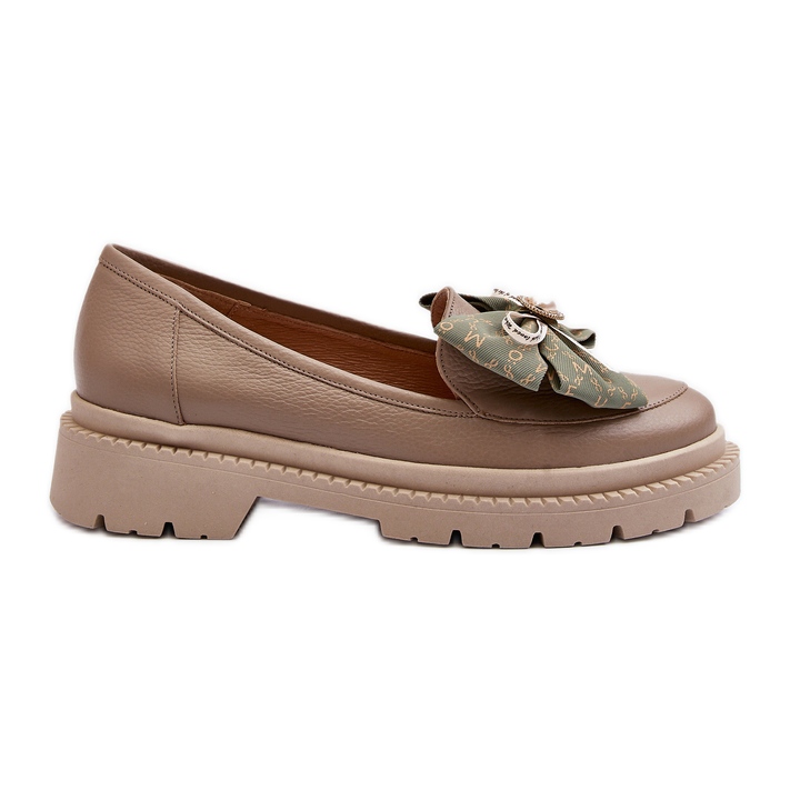 Women's Leather Moccasins With a Bow Laura Messi 2787 Beige