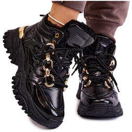 Women's insulated sports shoes hiking boots with a golden chain black Women's insulated sports shoes hiking boots with a golden chain black