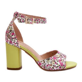 Yellow Flowered High Heel Sandals Vitamella