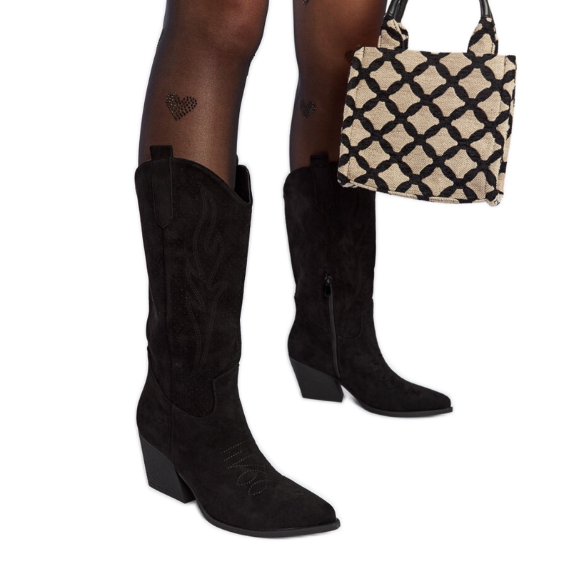 Black high-heeled Sapri cowboy boots
