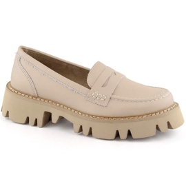 Leather shoes, women's moccasins with heels and platform, beige Filippo DP6088