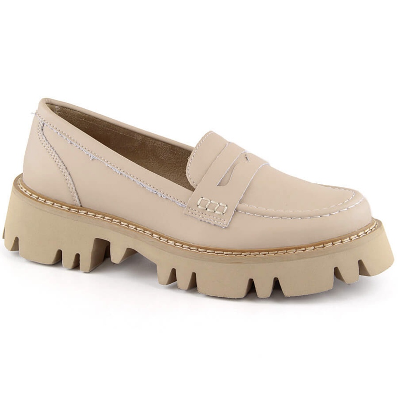 Leather shoes, women's moccasins with heels and platform, beige Filippo DP6088