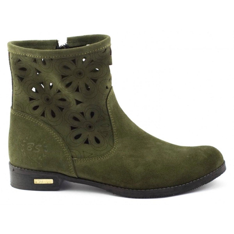 Olivier Comfortable openwork green leather ankle boots