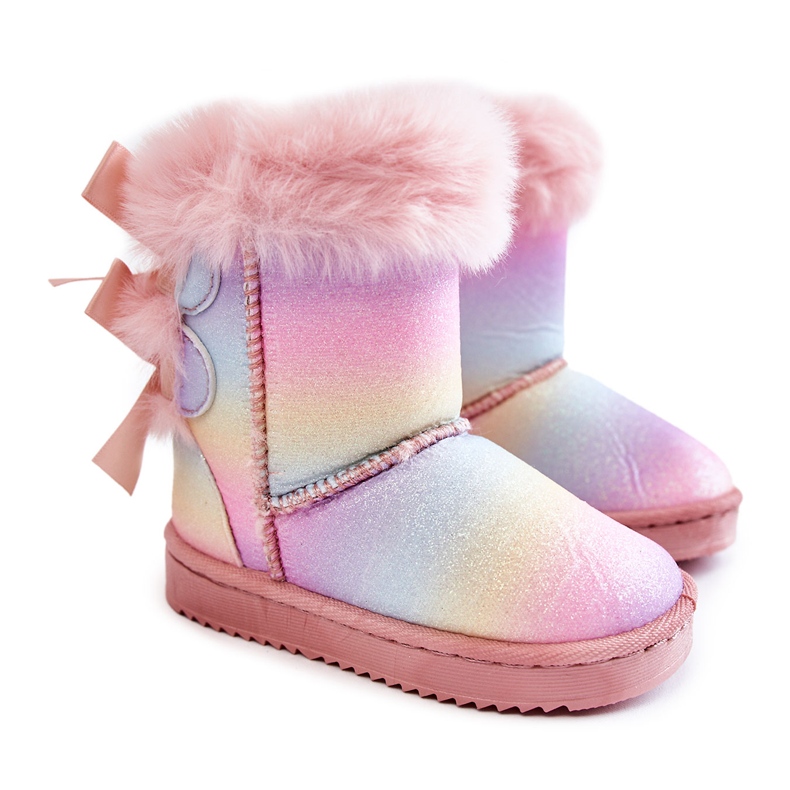 Children's insulated boots with bows, multi -colored snow boots pink Children's insulated boots with bows, multi -colored snow boots pink