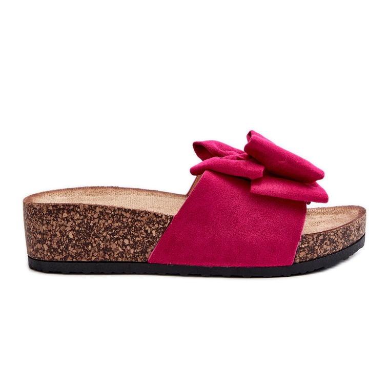 Women's Flip-Flops on a Cork Platform with a Bow Fuchsia Tarena pink
