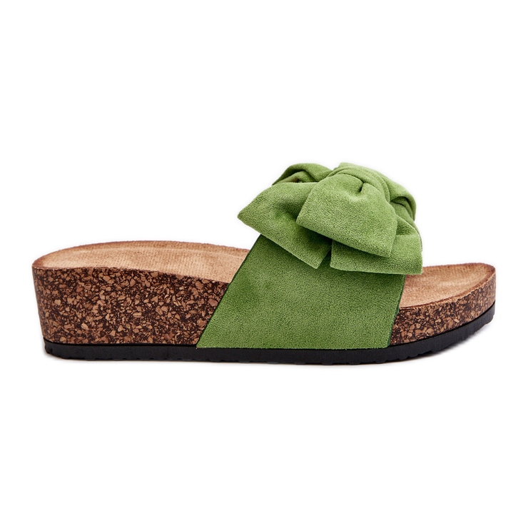 Women's Flip-Flops on a Cork Platform with a Bow, Green Tarena
