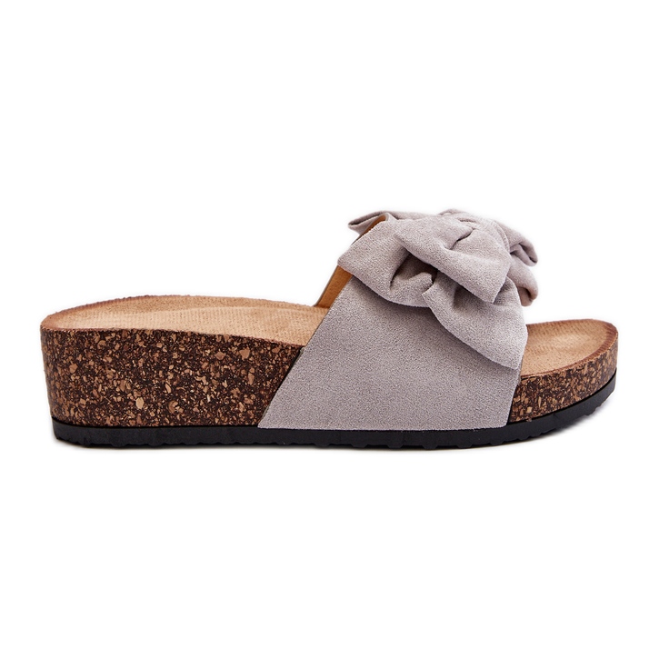 Women's Flip-Flops on a Cork Platform with a Bow, Gray Tarena grey