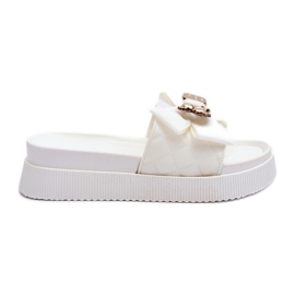 Women's Flip-Flops With a Bow and a Teddy Bear, White Katterina