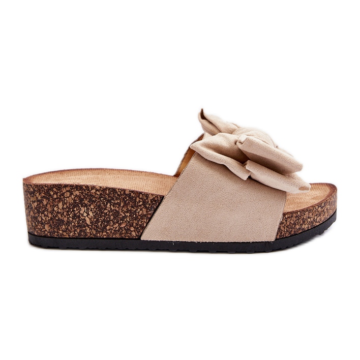 Women's Flip-Flops on a Cork Platform with a Bow, Beige Tarena