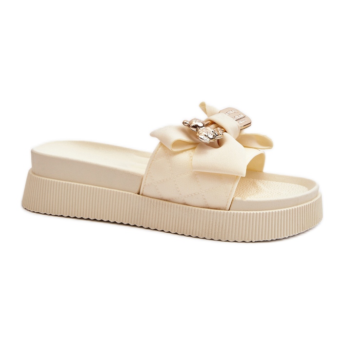 Women's Beige Flip-Flops With Bow and Teddy Bear Katterina