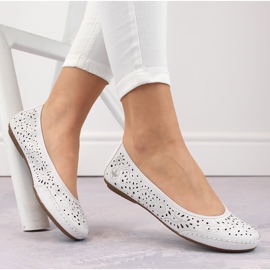 Leather comfortable women's openwork ballerina shoes, white Rieker 41460-80 Leather comfortable women's openwork ballerina shoes, white Rieker 41460-80