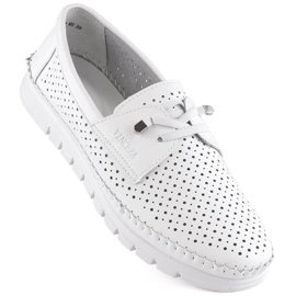 Women's openwork leather slip-on shoes, white Vinceza 7872