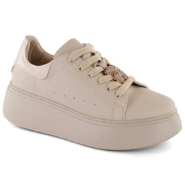 Women's leather sports shoes on a platform with a teddy bear, beige Vinceza 66641 Women's leather sports shoes on a platform with a teddy bear, beige Vinceza 66641