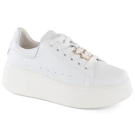Women's leather shoes on a platform with a teddy bear, white Vinceza 66641